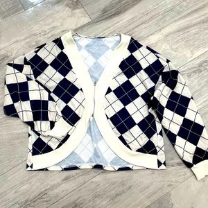 Oversized style navy Cardigan print look (not sweater)